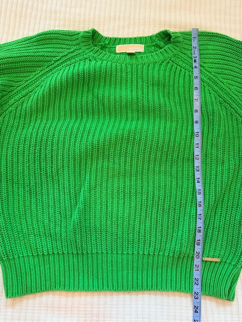 Michael Kors Bright Green Ribbed Knit Womens Long Sleeve Crewneck Sweater Size L - Picture 10 of 10